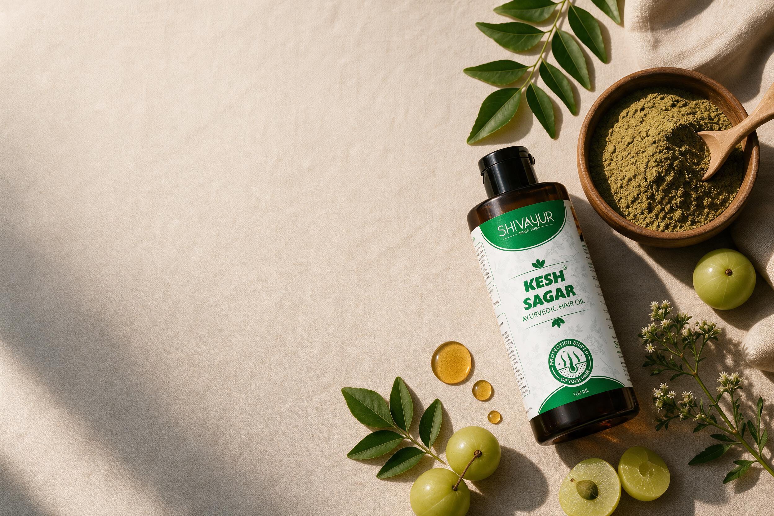 Shivayur Ayurvedic hair care ingredients in warm studio light