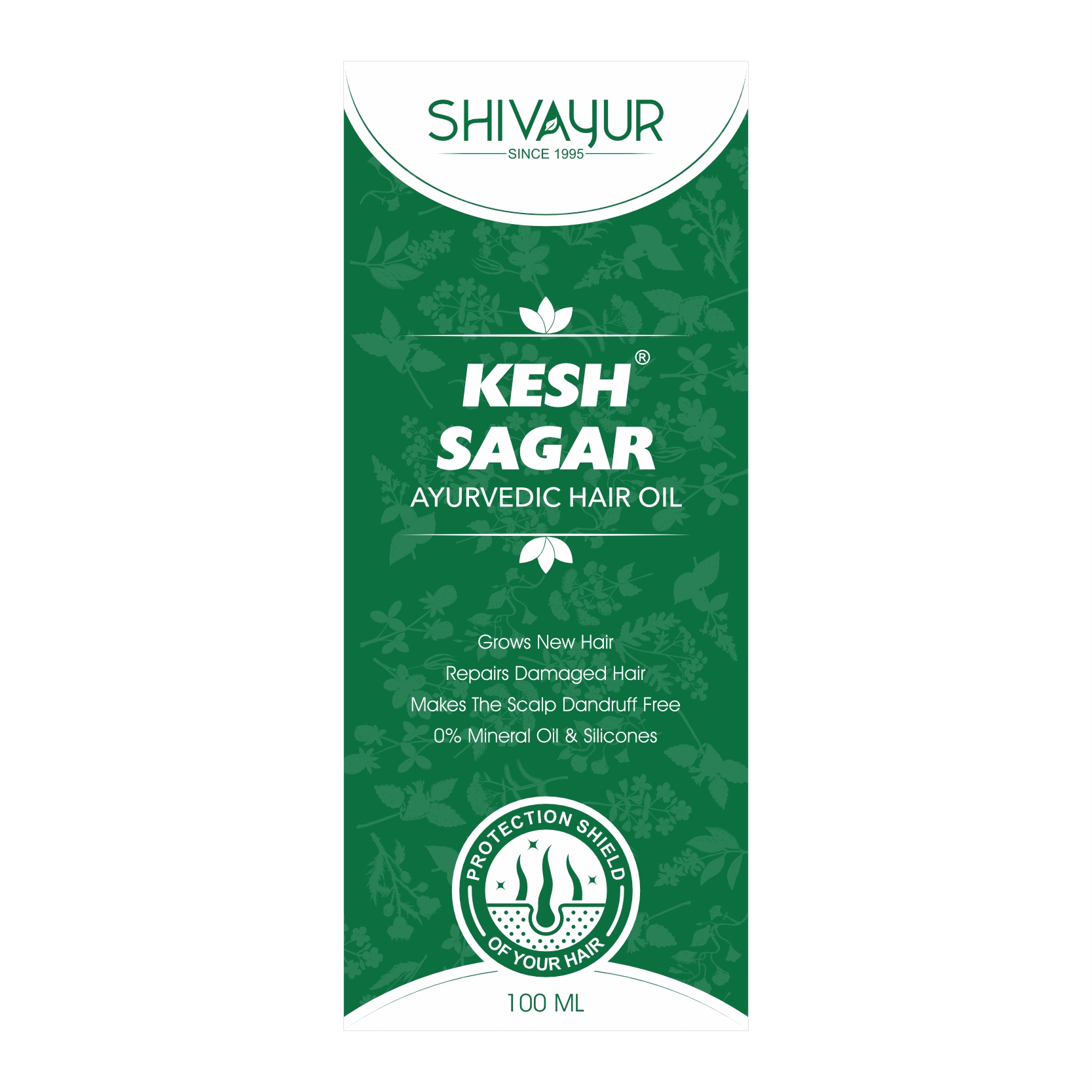 Kesh Sagar Hair Oil green label design with botanical motifs