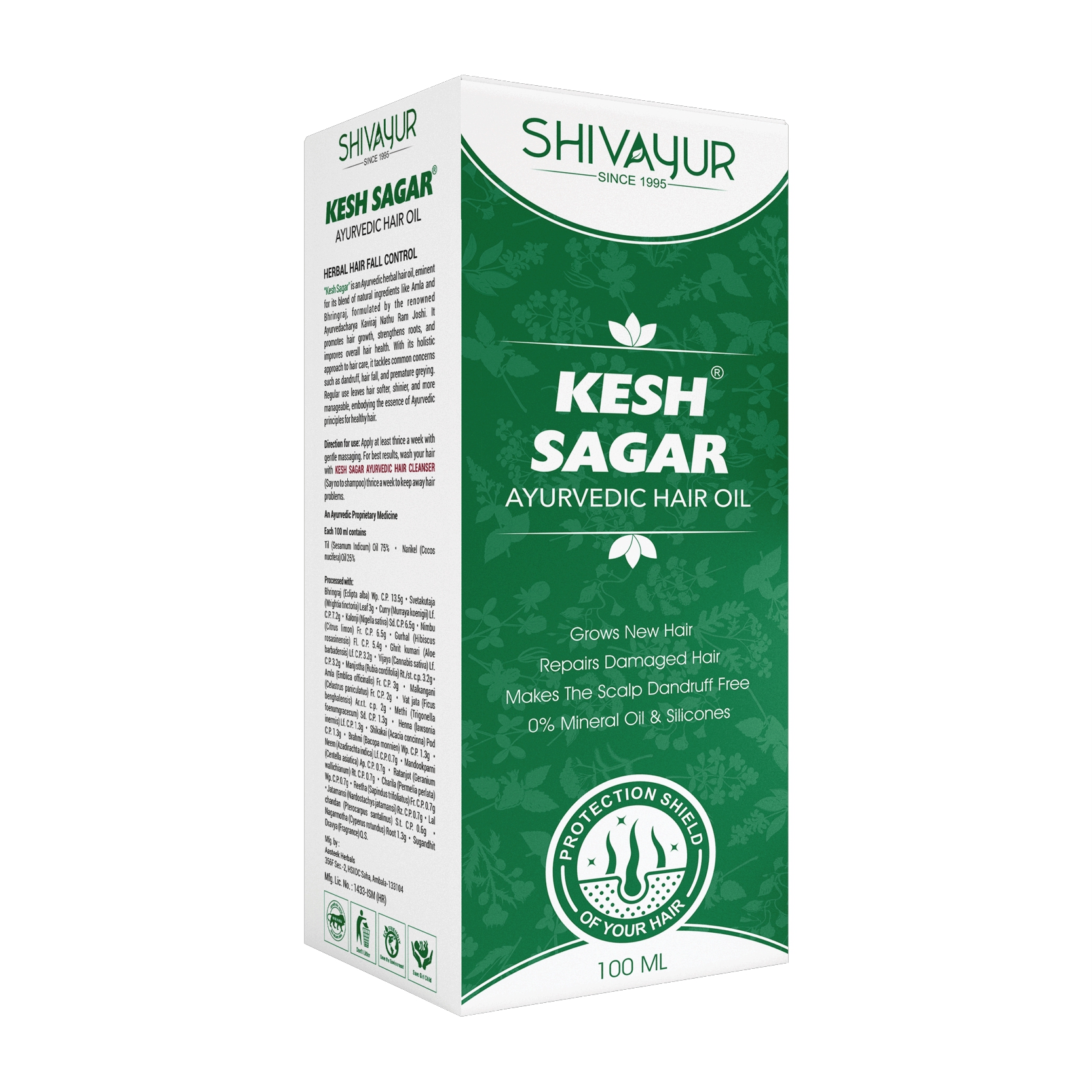 Kesh Sagar Hair Oil back label with full ingredients list and usage directions